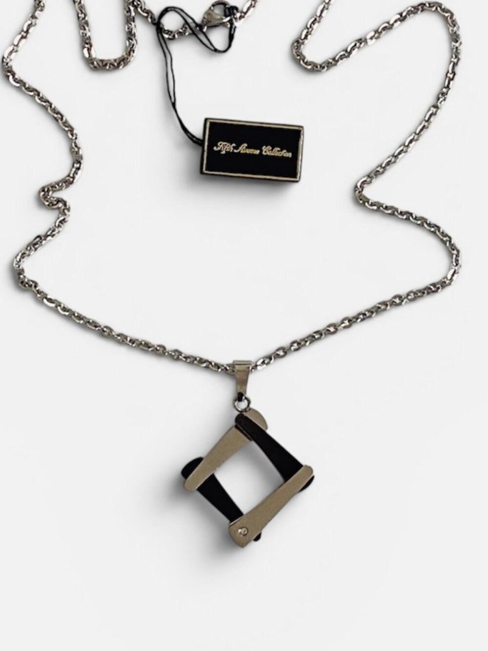 Fifth Avenue Feng Shui Stainless Steel Gunmetal Pendant Necklace NWT